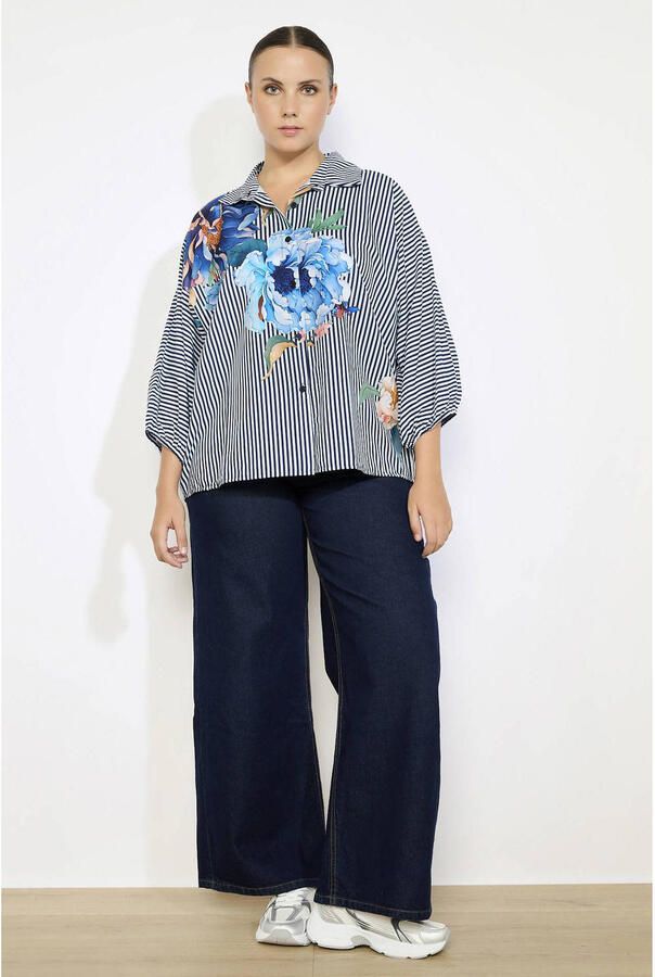 LOLALIZA gestreepte blouse donkerblauw - Foto 2