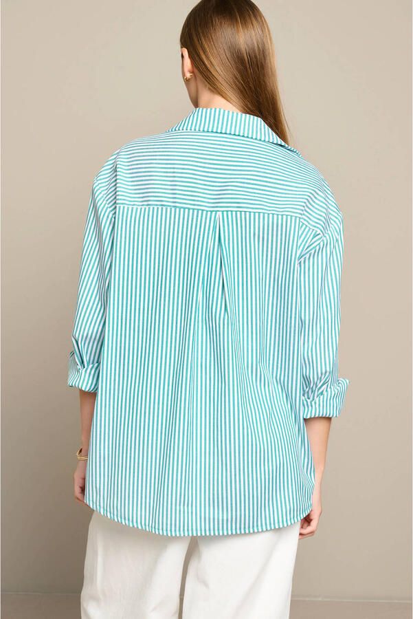 LOLALIZA gestreepte blouse groen - Foto 3