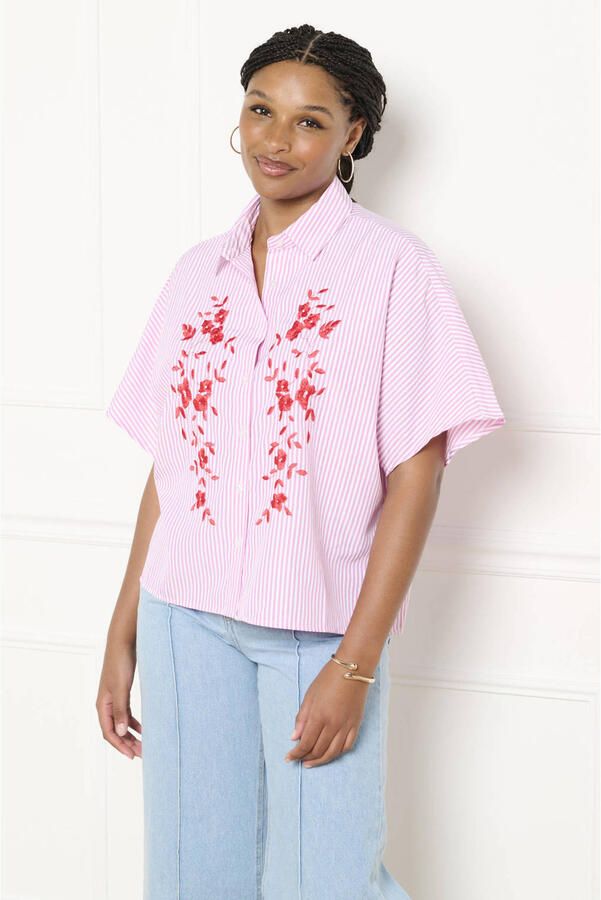 LOLALIZA gestreepte blouse lichtroze