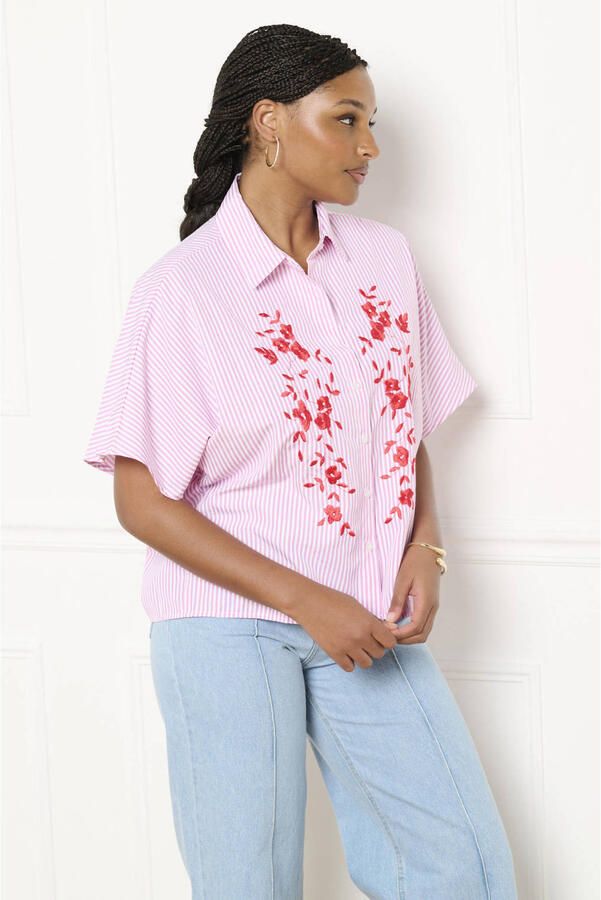 LOLALIZA gestreepte blouse lichtroze - Foto 3