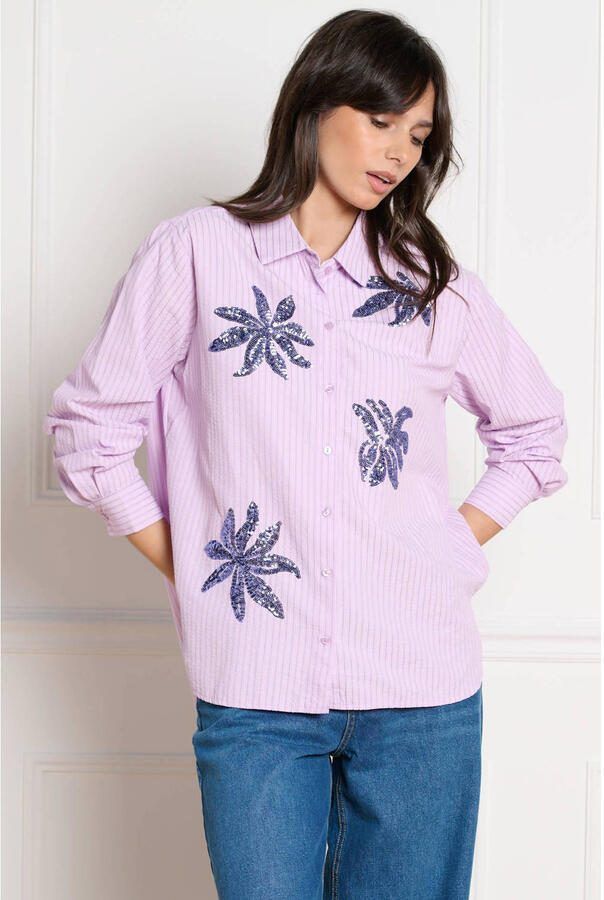 LOLALIZA gestreepte blouse lila met pailletten
