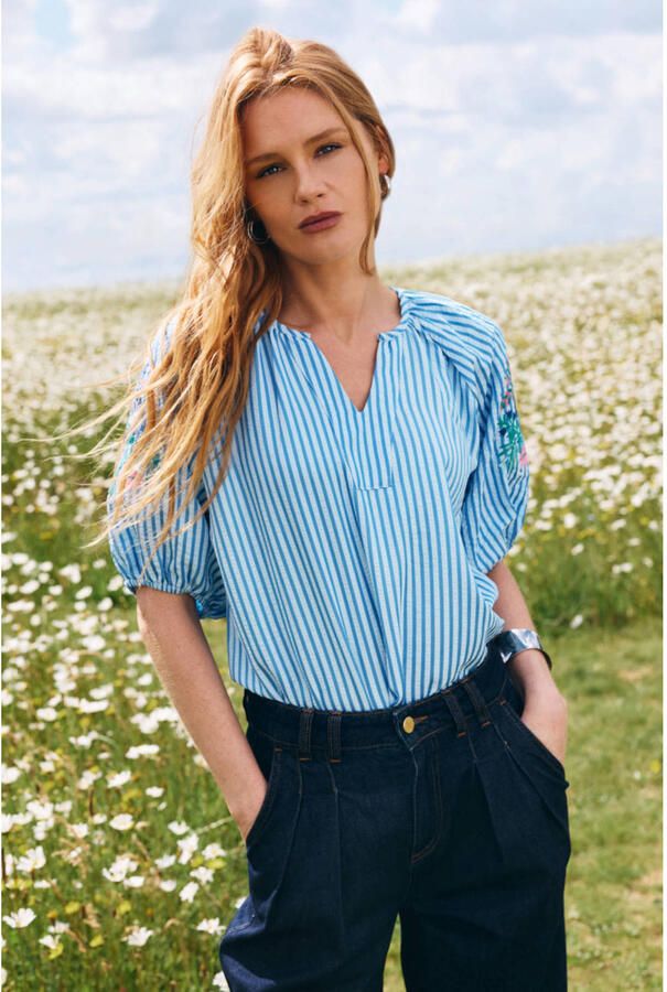 LOLALIZA gestreepte blouse met borduursels blauw