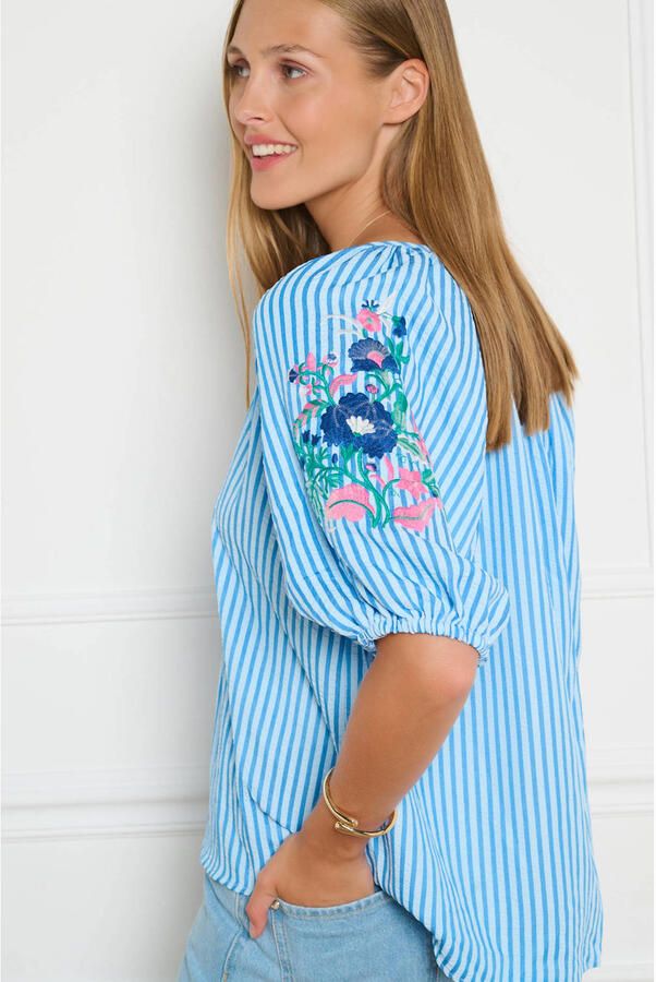 LOLALIZA gestreepte blouse met borduursels blauw - Foto 2