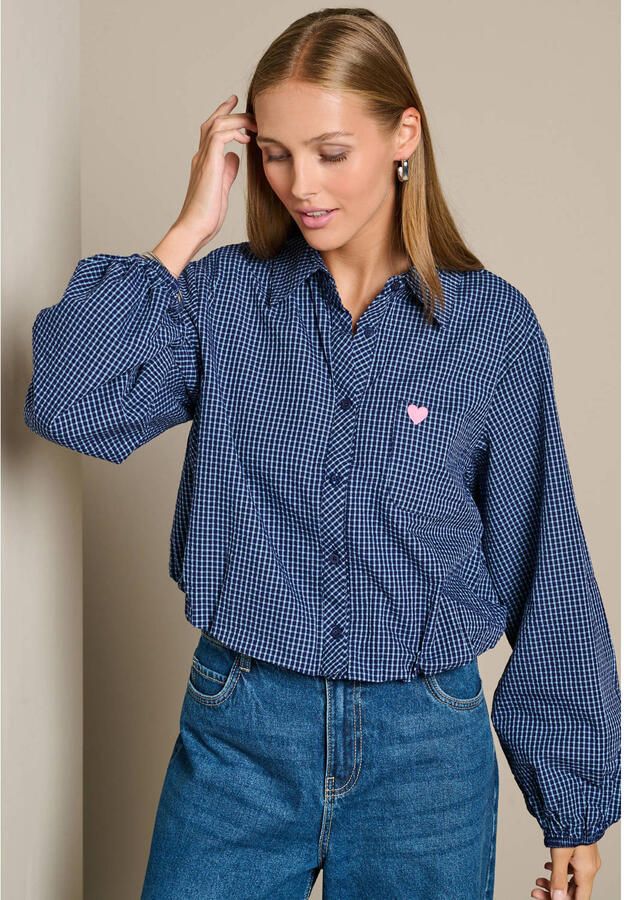 LOLALIZA gestreepte blouse met borduursels blauw ecru