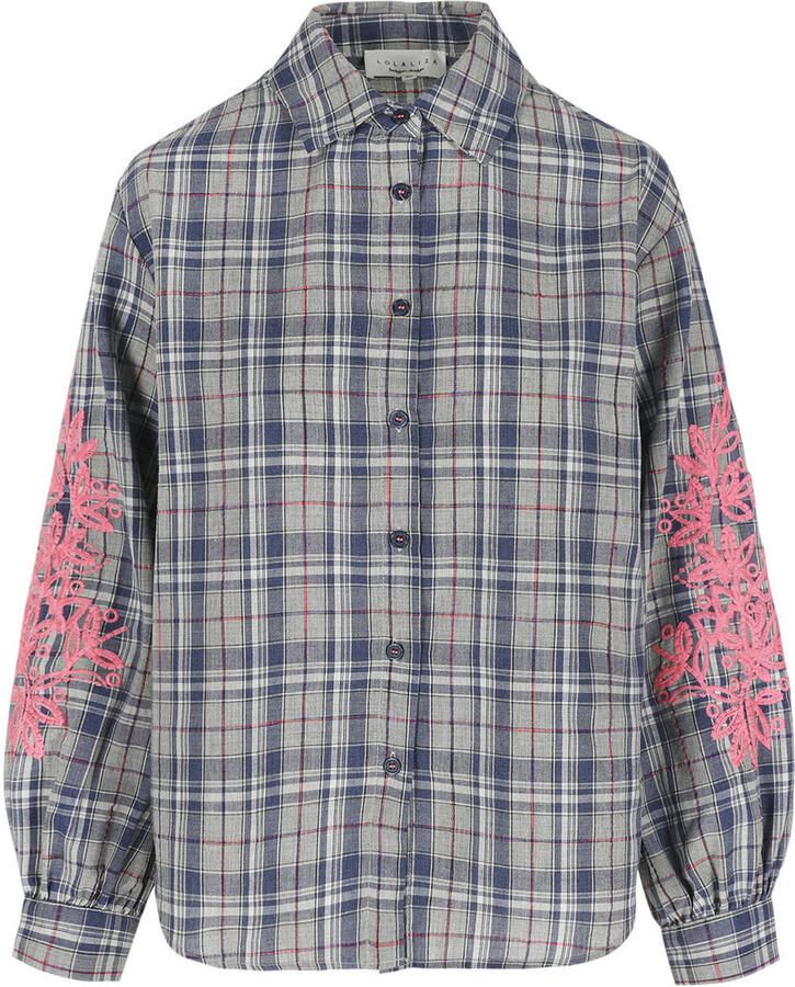 LOLALIZA gestreepte blouse met borduursels blauw roze - Foto 2