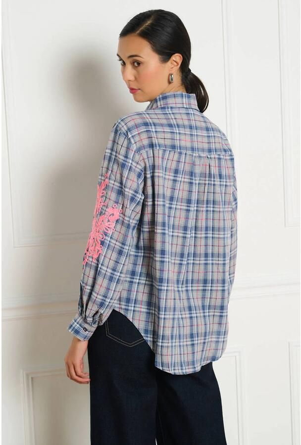 LOLALIZA gestreepte blouse met borduursels blauw roze - Foto 3
