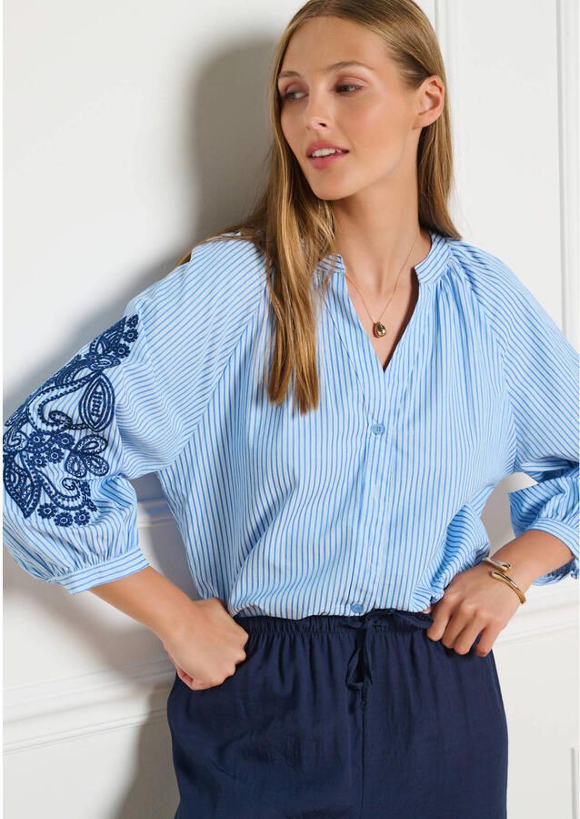 LOLALIZA gestreepte blouse met borduursels lichtblauw - Foto 2