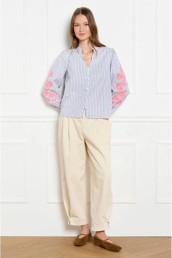 LOLALIZA gestreepte blouse met borduursels lichtblauw ecru roze - Foto 2