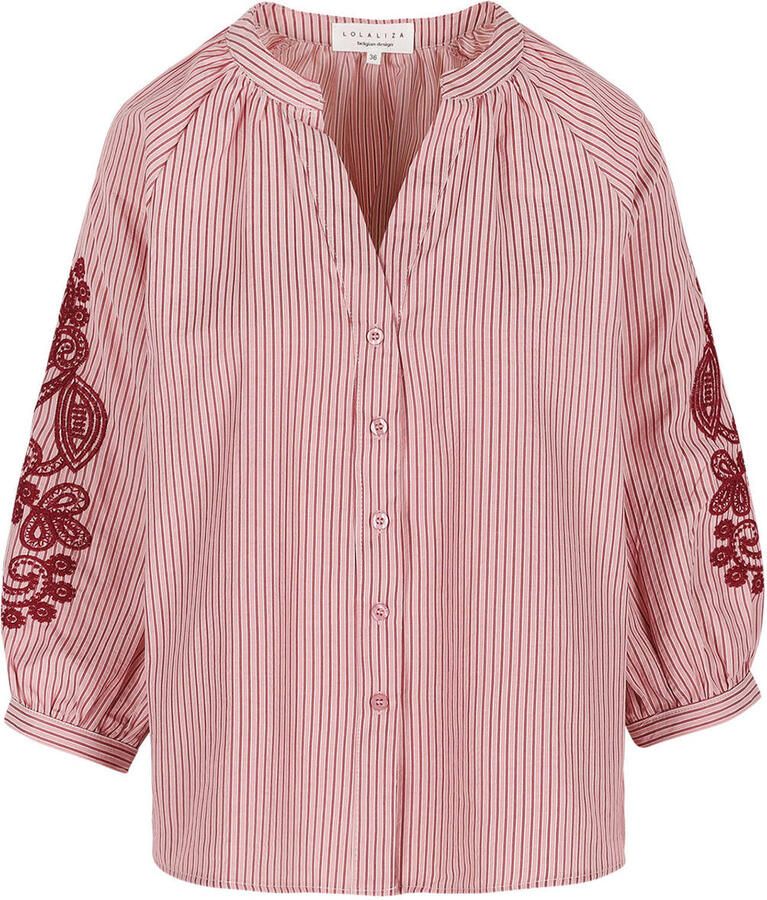 LOLALIZA gestreepte blouse met borduursels roze - Foto 2