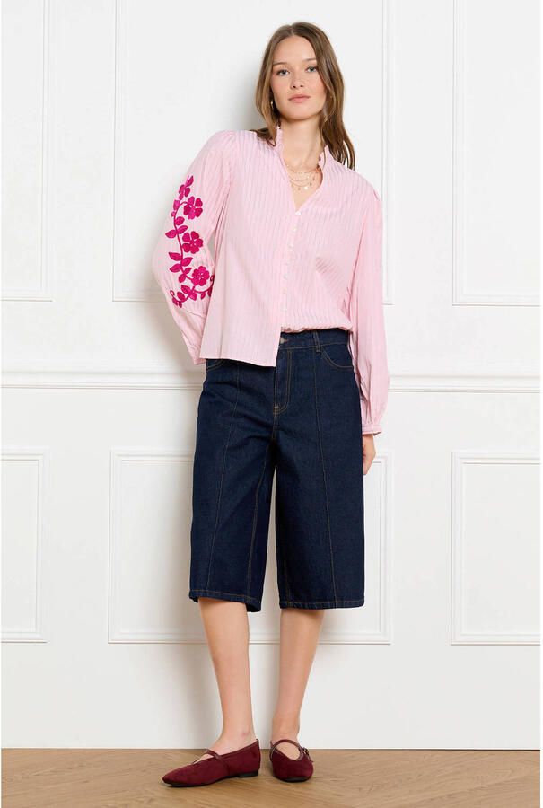 LOLALIZA gestreepte blouse met borduursels roze ecru - Foto 2