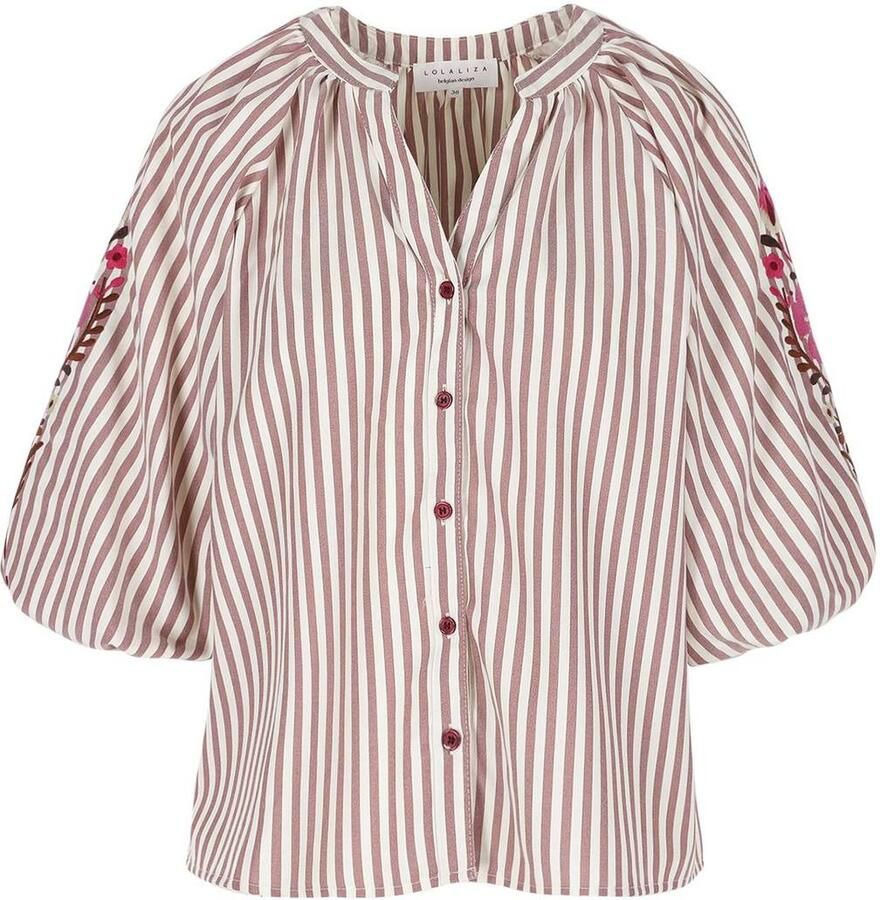 LOLALIZA gestreepte blouse met borduursels roze wit - Foto 2