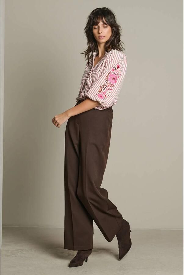 LOLALIZA gestreepte blouse met borduursels roze wit - Foto 3