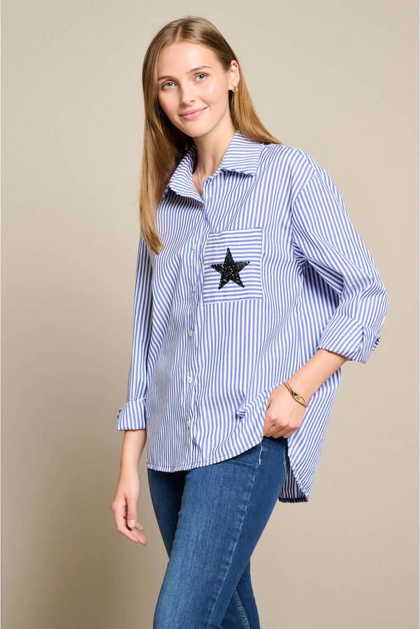 LOLALIZA gestreepte blouse met glitters blauw