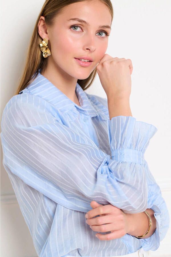 LOLALIZA gestreepte blouse met krijtstreep lichtblauw - Foto 3