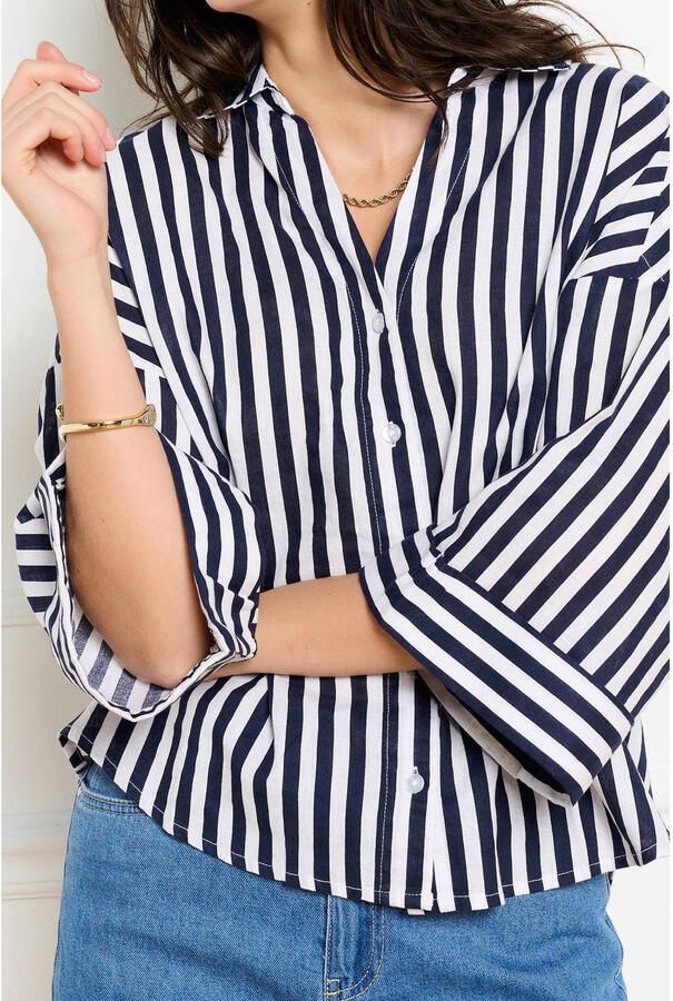 LOLALIZA gestreepte blouse met linnen blauw