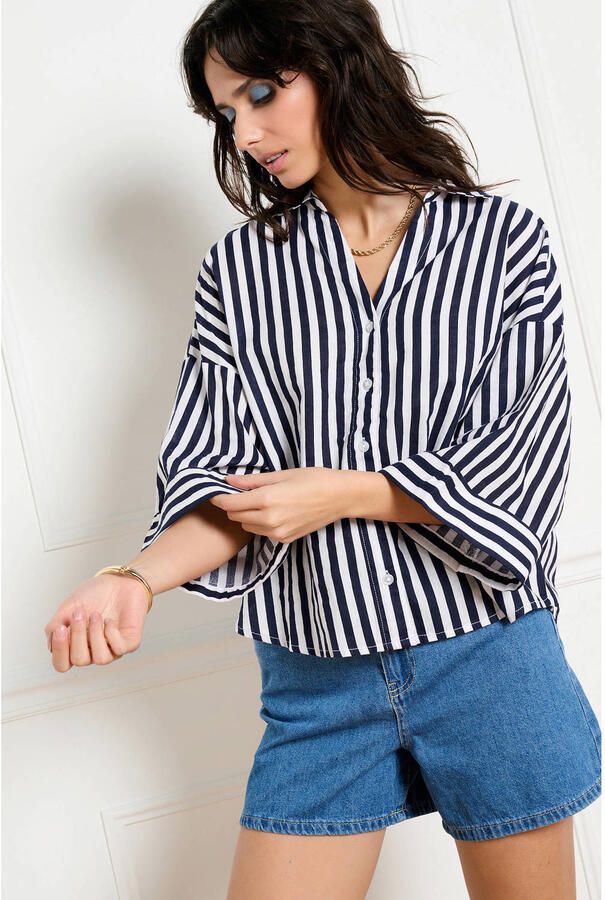 LOLALIZA gestreepte blouse met linnen blauw - Foto 2