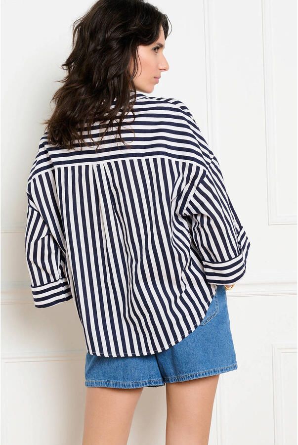 LOLALIZA gestreepte blouse met linnen blauw - Foto 3