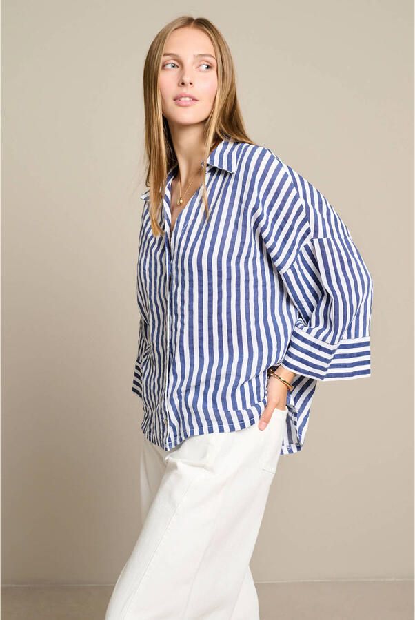LOLALIZA gestreepte blouse met linnen ecru