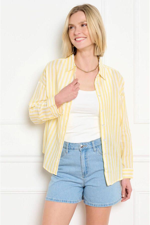 LOLALIZA gestreepte blouse met linnen lichtgeel - Foto 3