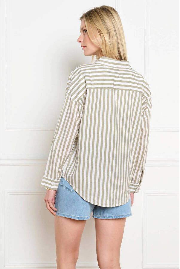 LOLALIZA gestreepte blouse met linnen lichtkaki - Foto 3
