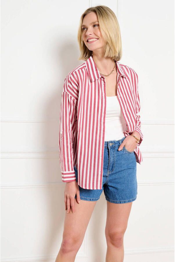 LOLALIZA gestreepte blouse met linnen roze