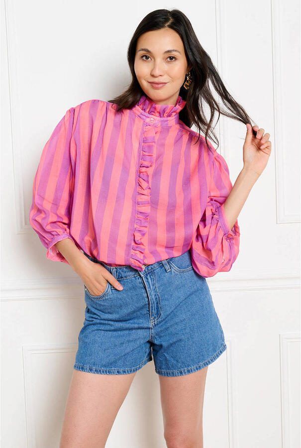 LOLALIZA gestreepte blouse met ruches roze