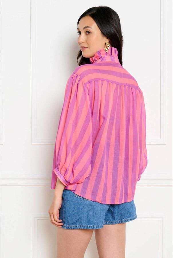 LOLALIZA gestreepte blouse met ruches roze - Foto 2