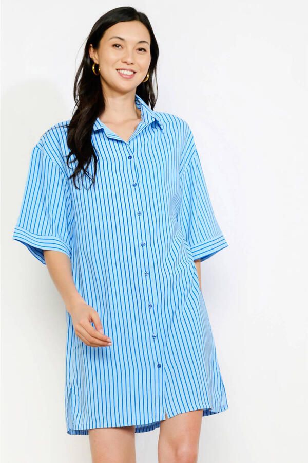 LOLALIZA gestreepte blousejurk blauw - Foto 3