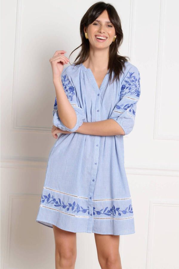 LOLALIZA gestreepte blousejurk broderie blauw