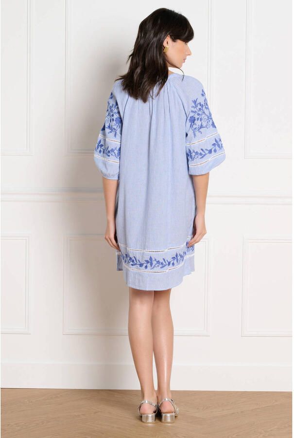 LOLALIZA gestreepte blousejurk broderie blauw - Foto 2
