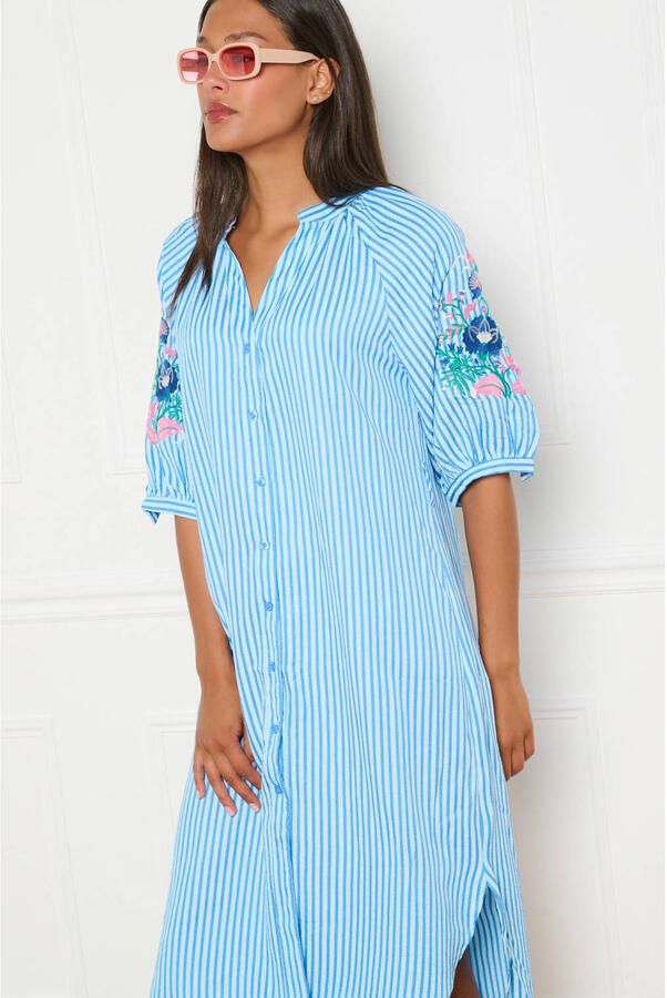 LOLALIZA gestreepte blousejurk met borduursels blauw