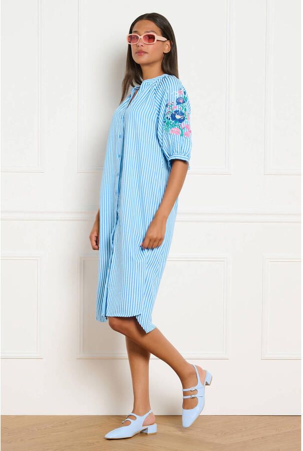 LOLALIZA gestreepte blousejurk met borduursels blauw - Foto 3
