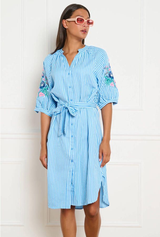 LOLALIZA gestreepte blousejurk met borduursels blauw - Foto 2