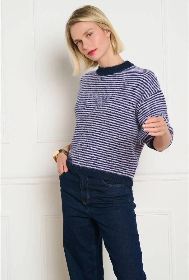 LOLALIZA gestreepte gebreide trui met wol donkerblauw lila