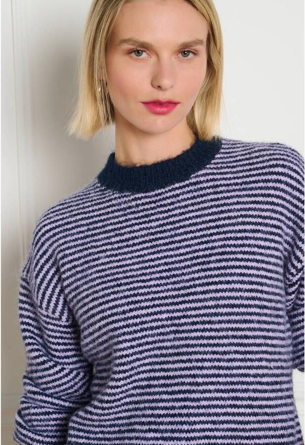 LOLALIZA gestreepte gebreide trui met wol donkerblauw lila - Foto 3