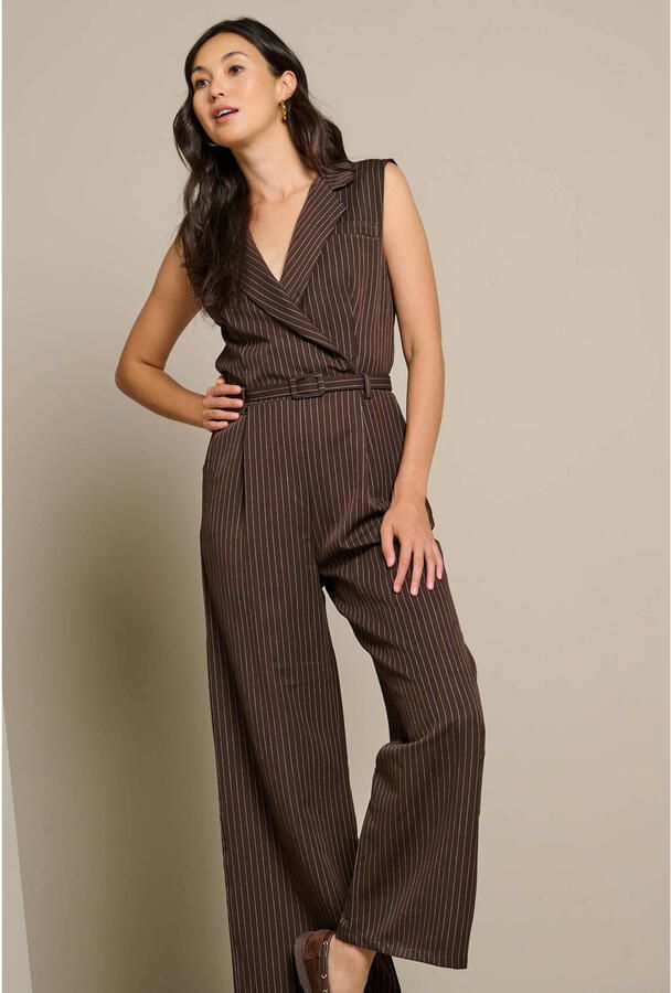LOLALIZA gestreepte jumpsuit met ceintuur bruin