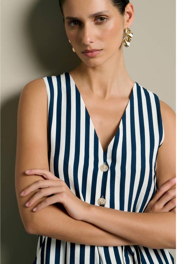 LOLALIZA gestreepte jumpsuit met ceintuur donkerblauw