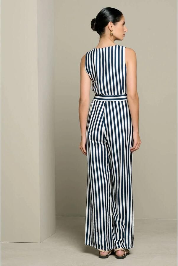 LOLALIZA gestreepte jumpsuit met ceintuur donkerblauw - Foto 2