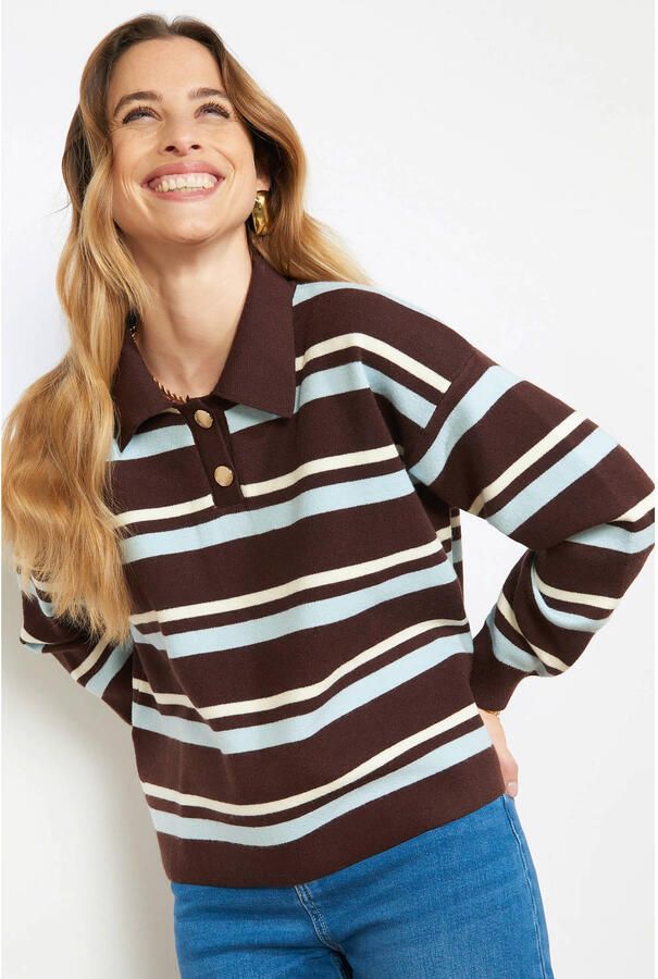 LOLALIZA gestreepte pullover donkerbruin
