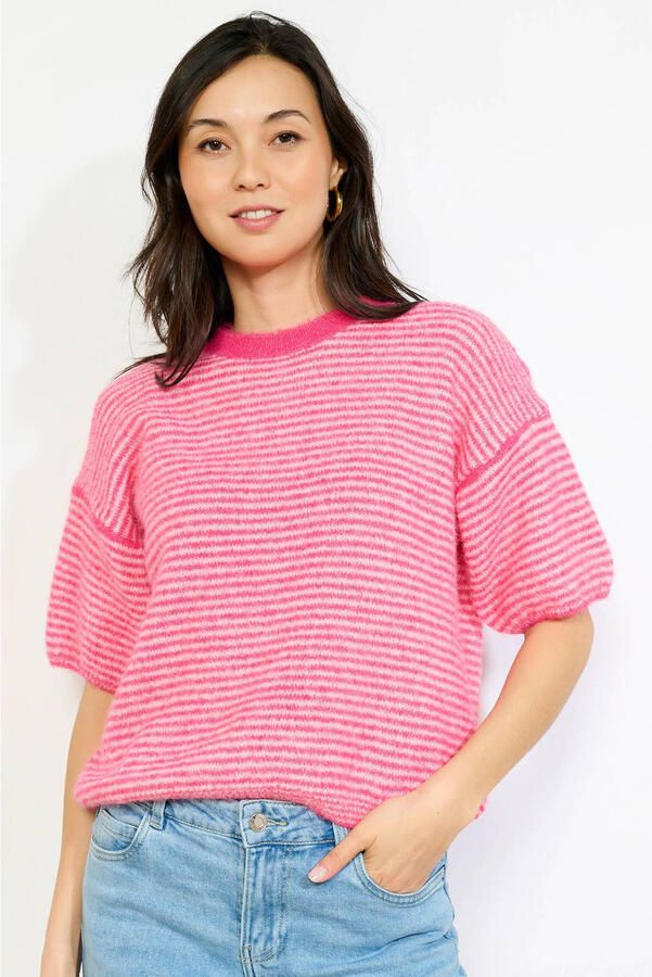 LOLALIZA gestreepte pullover roze gebreid