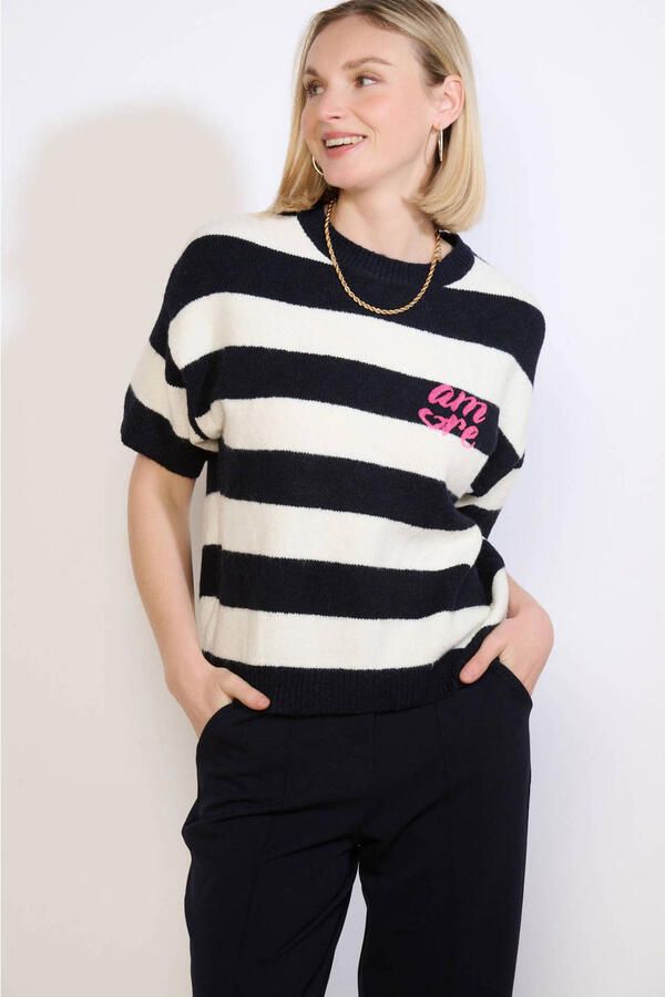 LOLALIZA gestreepte top donkerblauw gebreid