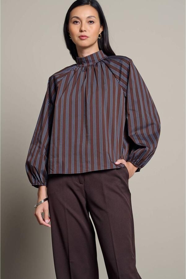 LOLALIZA gestreepte top donkerbruin blauw