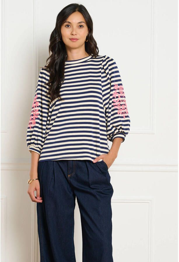 LOLALIZA gestreepte top met borduursels blauw