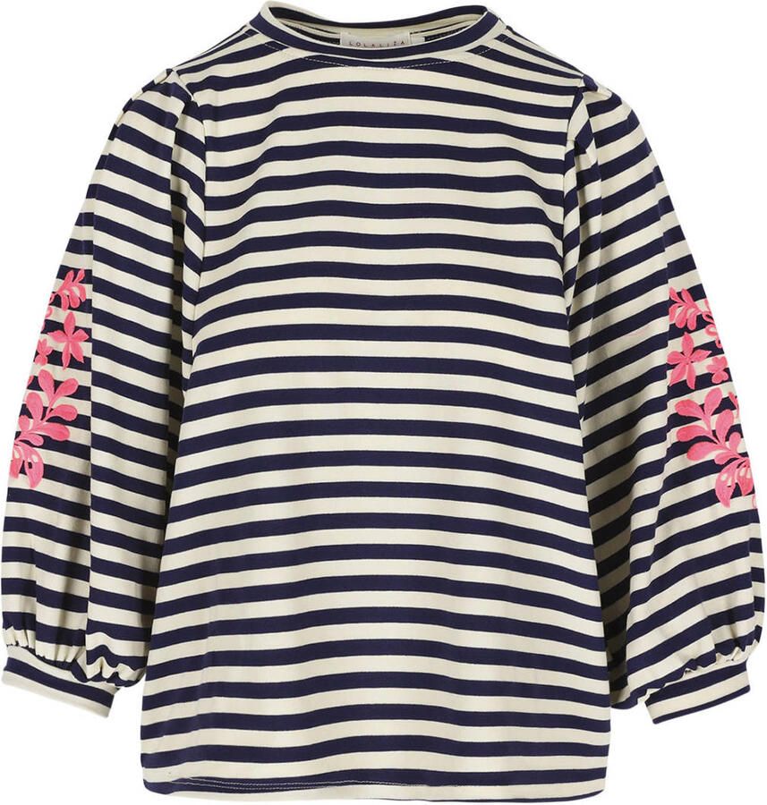 LOLALIZA gestreepte top met borduursels blauw - Foto 2