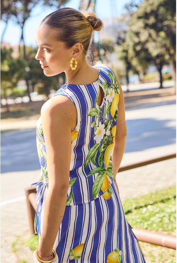 LOLALIZA gestreepte top met split blauw