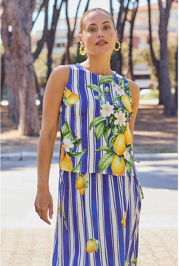 LOLALIZA gestreepte top met split blauw - Foto 3