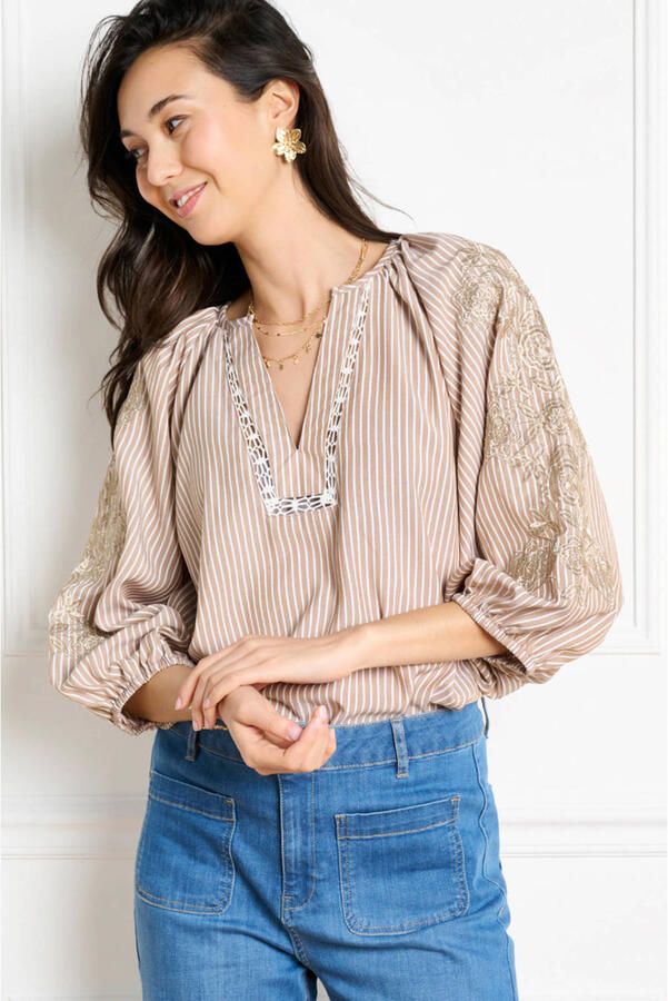 LOLALIZA gestreepte top taupe