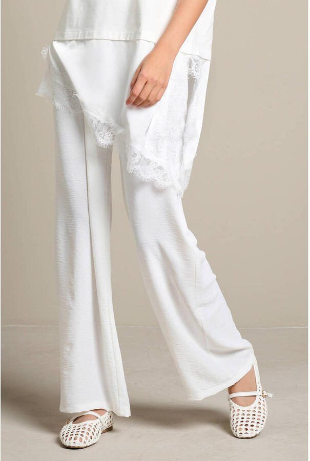 LOLALIZA high waist straight fit broek met plooien wit