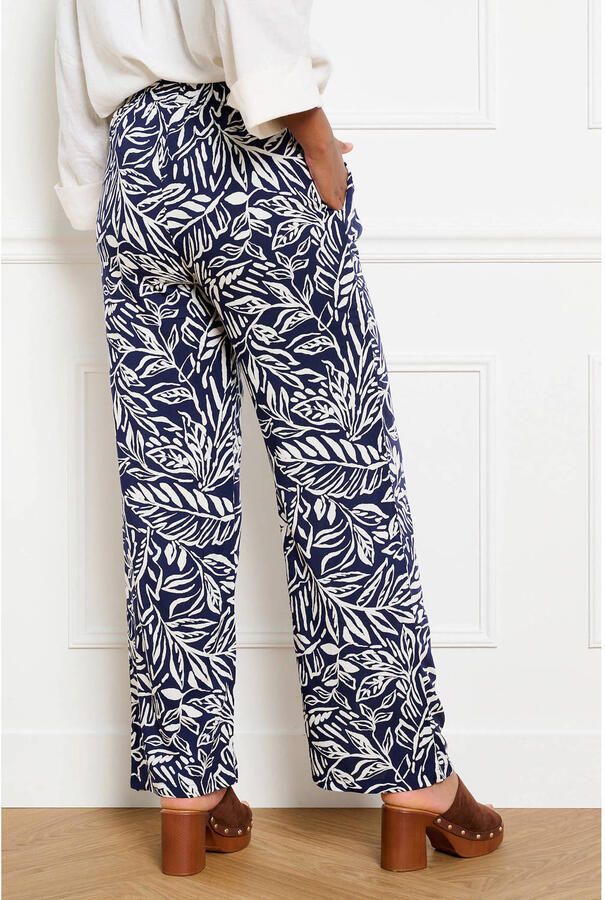 LOLALIZA high waist straight fit gebloemde broek donkerblauw