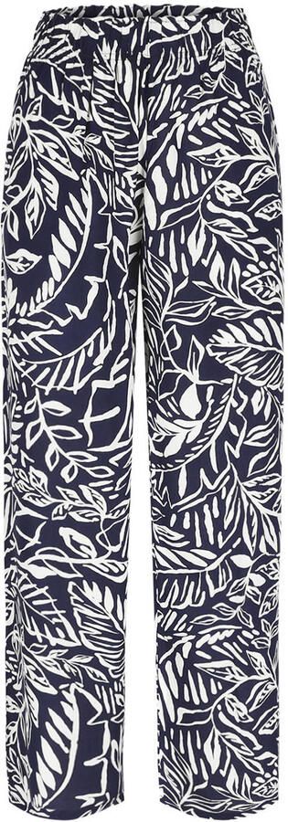 LOLALIZA high waist straight fit gebloemde broek donkerblauw - Foto 2